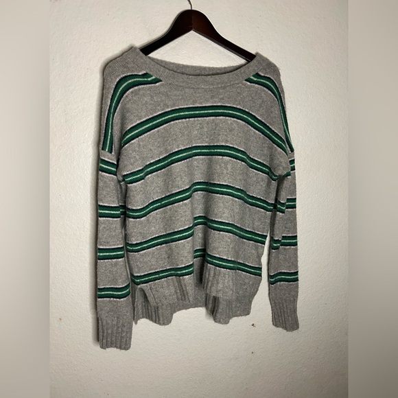 J.CREW Sweater Womens S Wool Alpaca Oversized Boxy Gray Green Striped Cabincore‎ - Picture 7 of 14